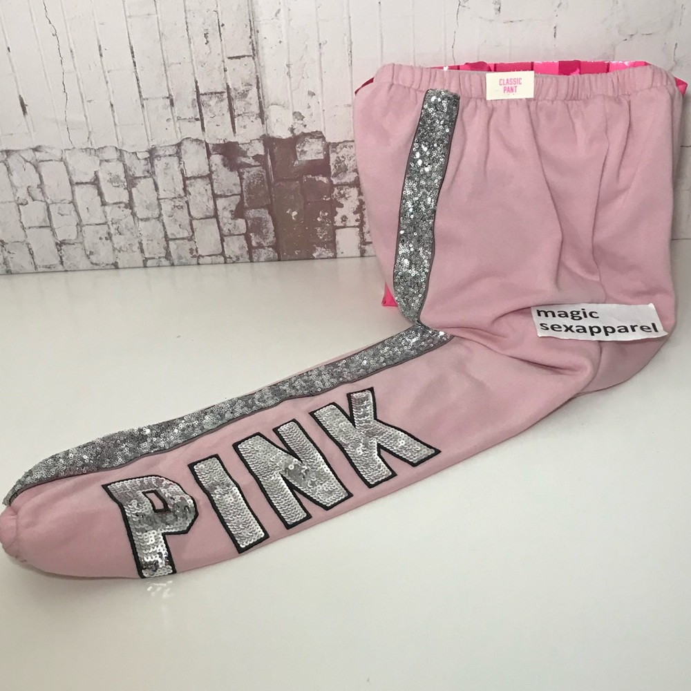 VS PINK XS SEQUIN BLING LOGO CLASSIC PANT SHINE and matching Hoodie